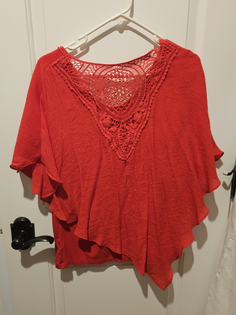 Apt. 9 Red Crochet V-Back Ruffle Tunic